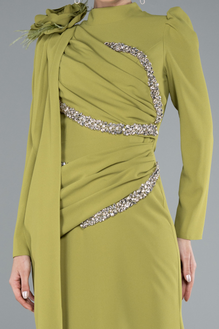 Tenue de Soirée Voilée Longue Pistache vert ABU4934