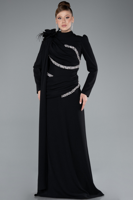 Tenue de Soirée Voilée Longue Noir ABU4934