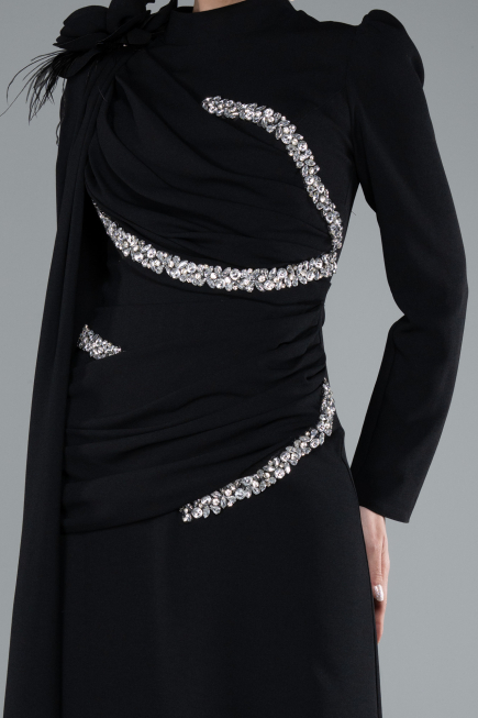 Tenue de Soirée Voilée Longue Noir ABU4934
