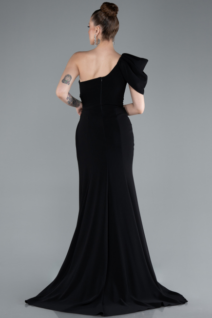 Robe Queue De Poisson Mousseline Longue Noir ABU4091