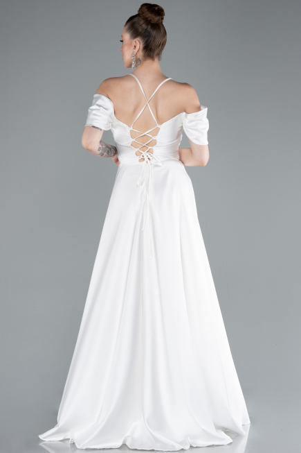 Robe De Soirée Satin Longue Blanc ABU4703
