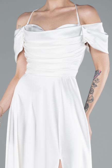 Robe De Soirée Satin Longue Blanc ABU4703