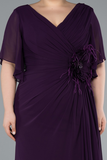 Robe de Soirée Grande Taille Longue Mousseline Violet Foncé ABU4911