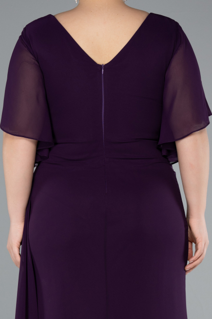 Robe de Soirée Grande Taille Longue Mousseline Violet Foncé ABU4911