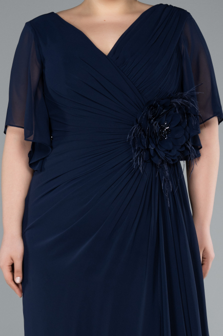 Robe de Soirée Grande Taille Longue Mousseline Bleu Marine ABU4911