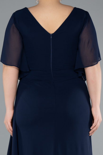 Robe de Soirée Grande Taille Longue Mousseline Bleu Marine ABU4911