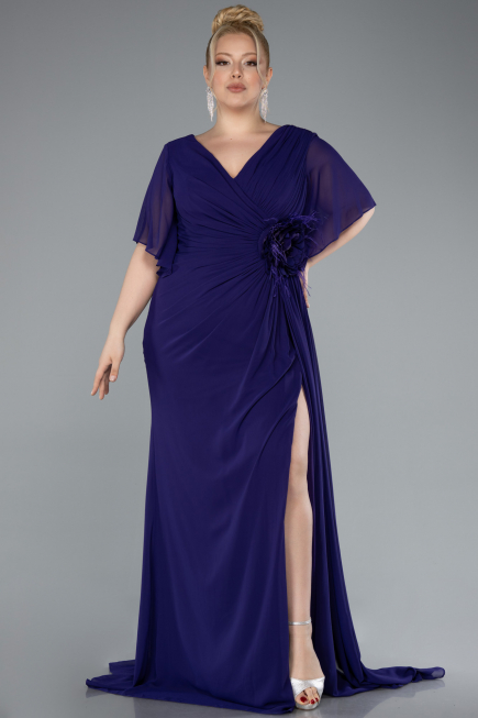 Robe de Soirée Grande Taille Longue Mousseline Violet ABU4911