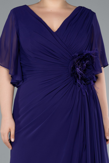 Robe de Soirée Grande Taille Longue Mousseline Violet ABU4911