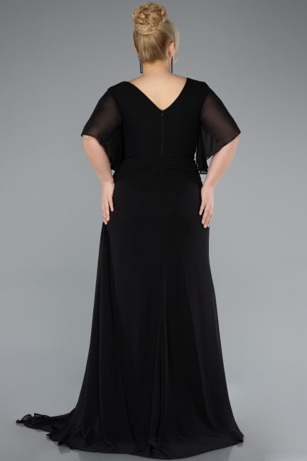 Robe de Soirée Grande Taille Longue Mousseline Noir ABU4911