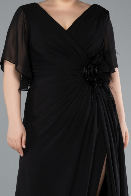 Robe de Soirée Grande Taille Longue Mousseline Noir ABU4911