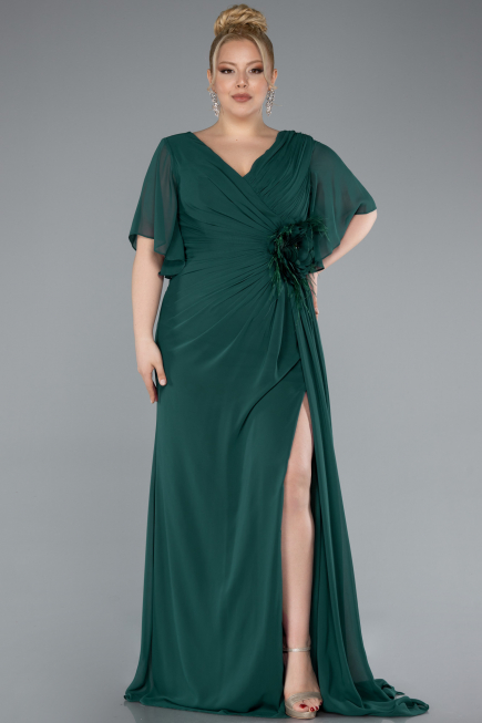 Robe de Soirée Grande Taille Longue Mousseline Émeraude ABU4911