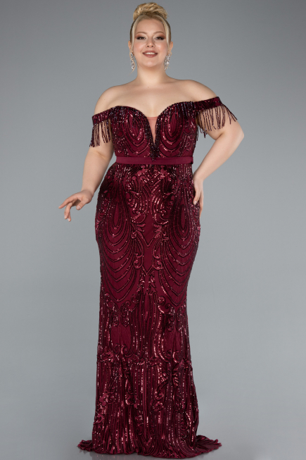 Robe De Fiançailles Grande Taille Longue Rouge Bordeaux ABU3785