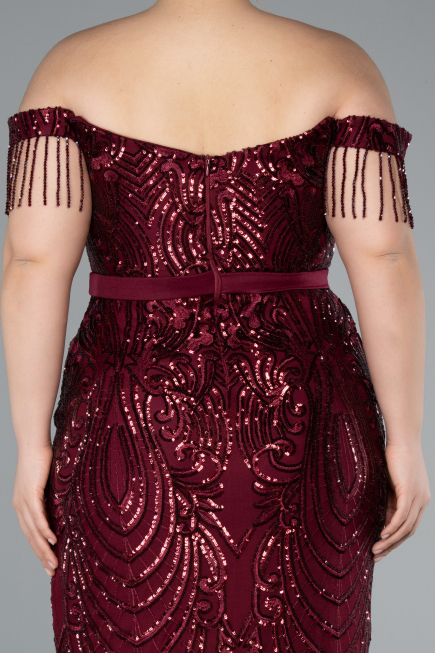 Robe De Fiançailles Grande Taille Longue Rouge Bordeaux ABU3785