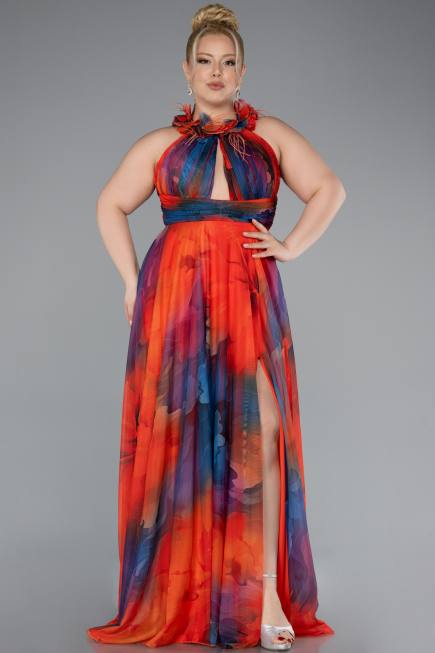 Robe De Soirée Grande Taille Longue Orange ABU4902