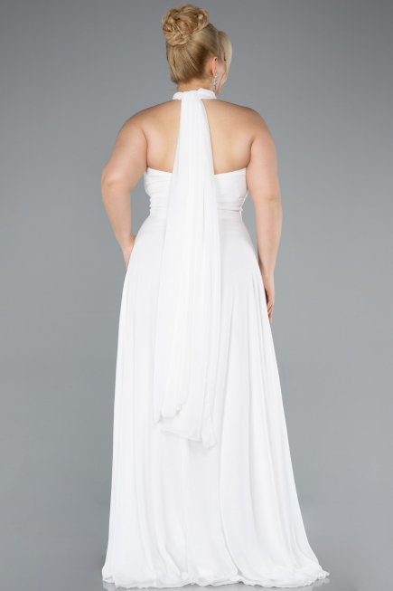 Robe Grande Taille Longue Mousseline Blanc ABU4951