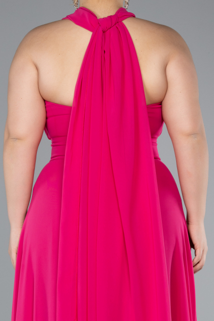 Robe Grande Taille Longue Mousseline Fushia ABU4951