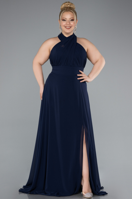 Robe Grande Taille Longue Mousseline Bleu Marine ABU4951
