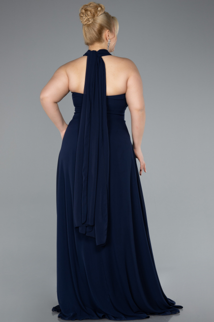 Robe Grande Taille Longue Mousseline Bleu Marine ABU4951
