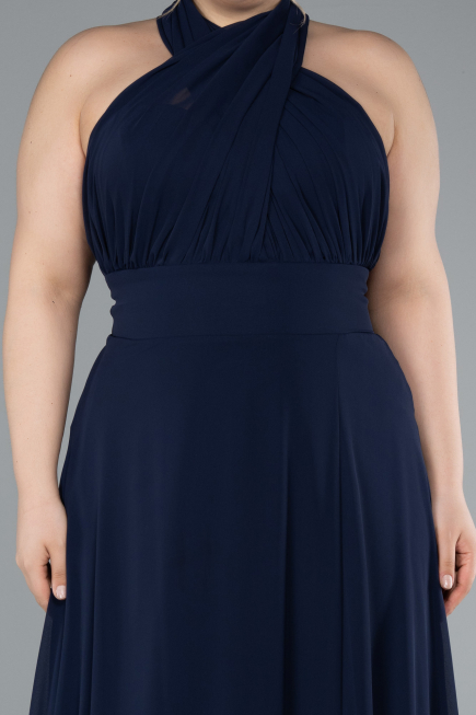 Robe Grande Taille Longue Mousseline Bleu Marine ABU4951