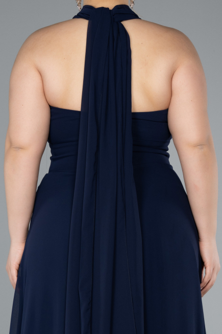 Robe Grande Taille Longue Mousseline Bleu Marine ABU4951