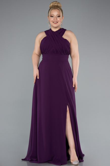Robe Grande Taille Longue Mousseline Violet ABU4951