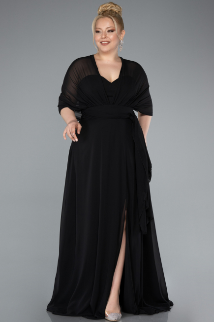 Robe Grande Taille Longue Mousseline Noir ABU4951