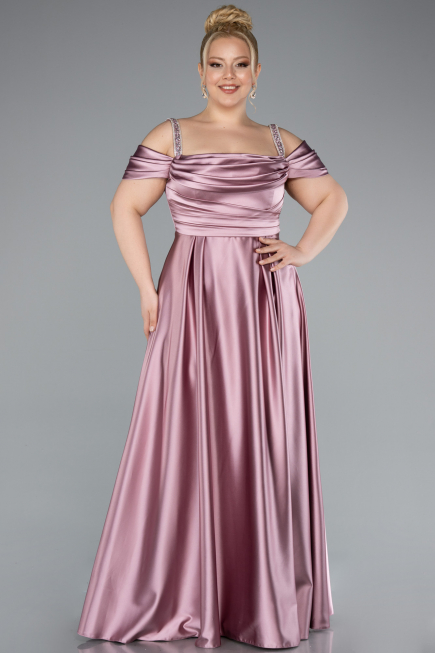 Robe De Soirée Grande Taille Satin Longue Poudre ABU3277