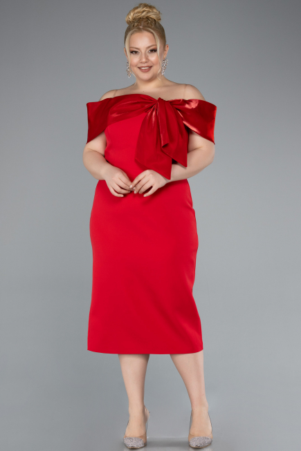 Robe De Fête Grande Taille Midi Rouge ABK2321