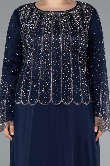 Robe De Soirée Grande Taille Mousseline Longue Bleu Marine ABU4629