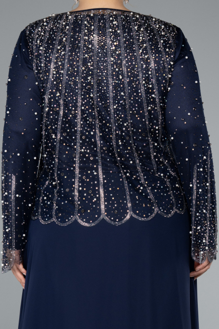 Robe De Soirée Grande Taille Mousseline Longue Bleu Marine ABU4629