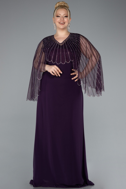 Robe De Soirée Grande Taille Mousseline Longue Violet Foncé ABU4632