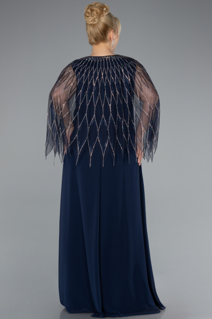 Robe De Soirée Grande Taille Mousseline Longue Bleu Marine ABU4888