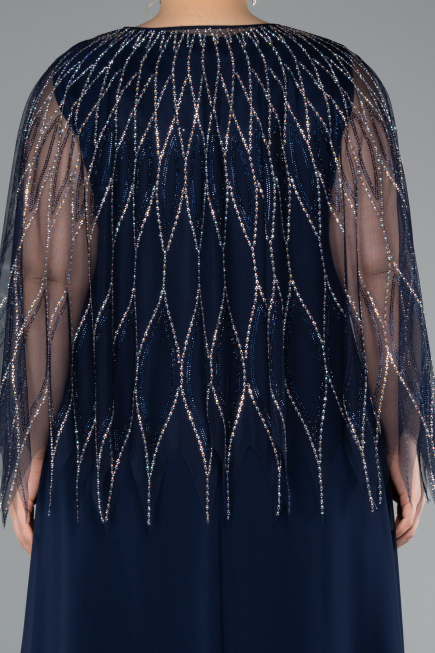 Robe De Soirée Grande Taille Mousseline Longue Bleu Marine ABU4888