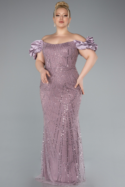 Robe De Fiançailles Grande Taille Perlé Longue Lavande ABU4788