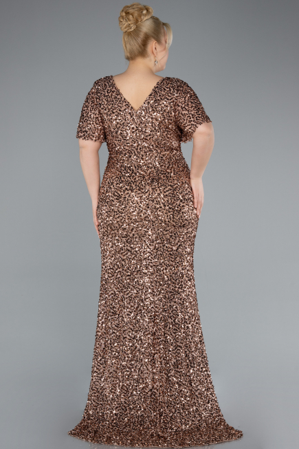 Robe de Soirée Grande Taille Longue Squameuse Cuivre ABU4926