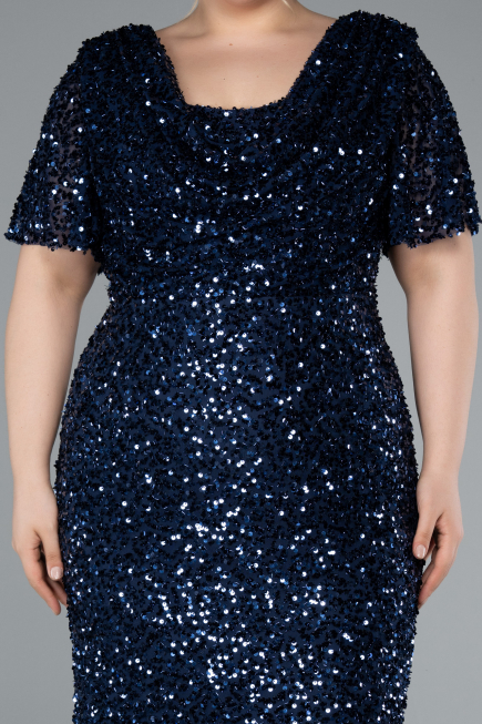 Robe de Soirée Grande Taille Longue Squameuse Bleu Marine ABU4926