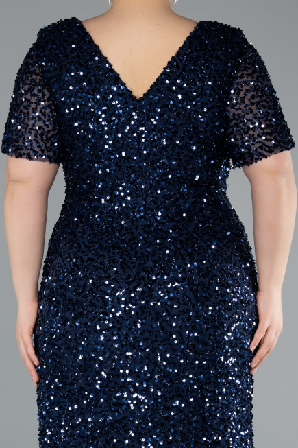 Robe de Soirée Grande Taille Longue Squameuse Bleu Marine ABU4926