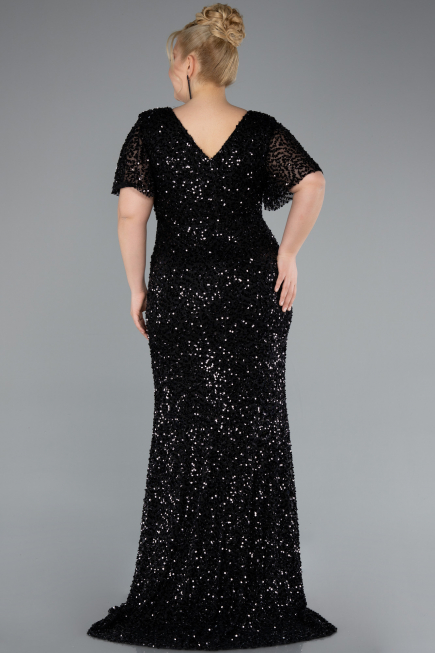 Robe de Soirée Grande Taille Longue Squameuse Noir ABU4926
