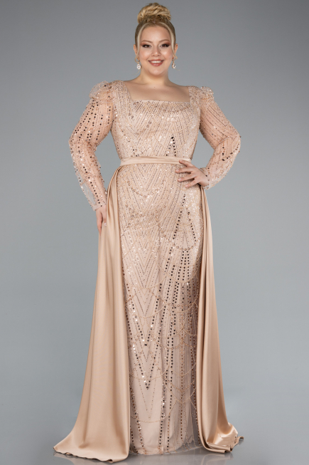 Robe De Fiançailles Grande Taille Longue Perlé Or ABU4761