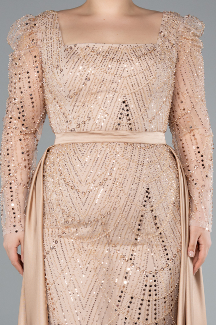 Robe De Fiançailles Grande Taille Longue Perlé Or ABU4761