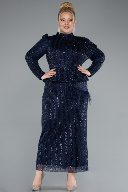 Robe De Soirée Grande Taille Midi Bleu Marine ABK2294