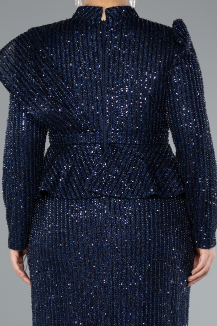 Robe De Soirée Grande Taille Midi Bleu Marine ABK2294