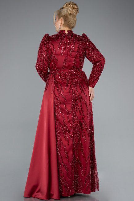 Robe Grande Taille Longue Perlé Rouge Bordeaux ABU4942
