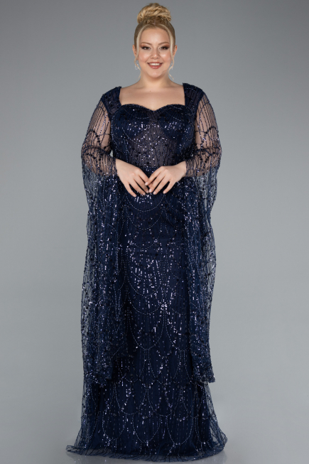 Robe De Soirée Grande Taille Longue Bleu Marine ABU4945