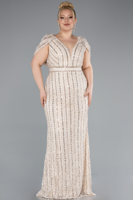 Robe De Fiançailles Grande Taille Longue Dantelle Beige ABU4948