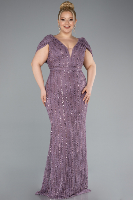 Robe De Fiançailles Grande Taille Longue Dantelle Lavande ABU4948