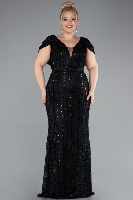 Robe De Fiançailles Grande Taille Longue Dantelle Noir ABU4948