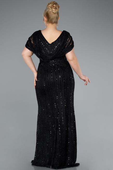 Robe De Fiançailles Grande Taille Longue Dantelle Noir ABU4948