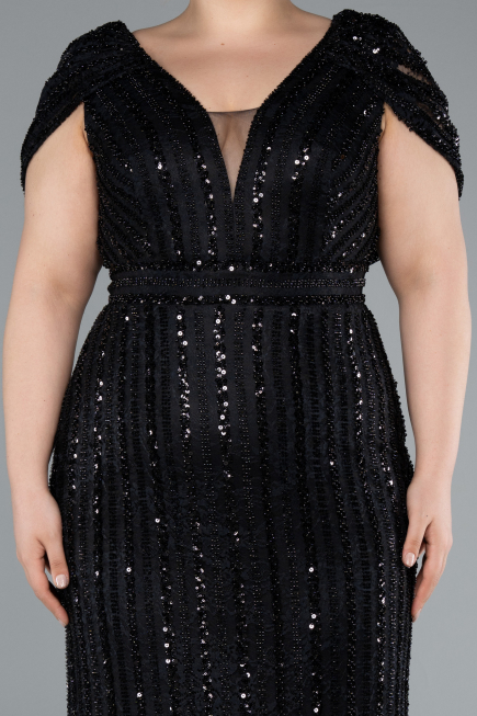Robe De Fiançailles Grande Taille Longue Dantelle Noir ABU4948