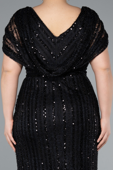 Robe De Fiançailles Grande Taille Longue Dantelle Noir ABU4948